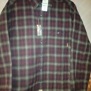 Timberland Men's Button Down Shirt - Burgundy and Charcoal